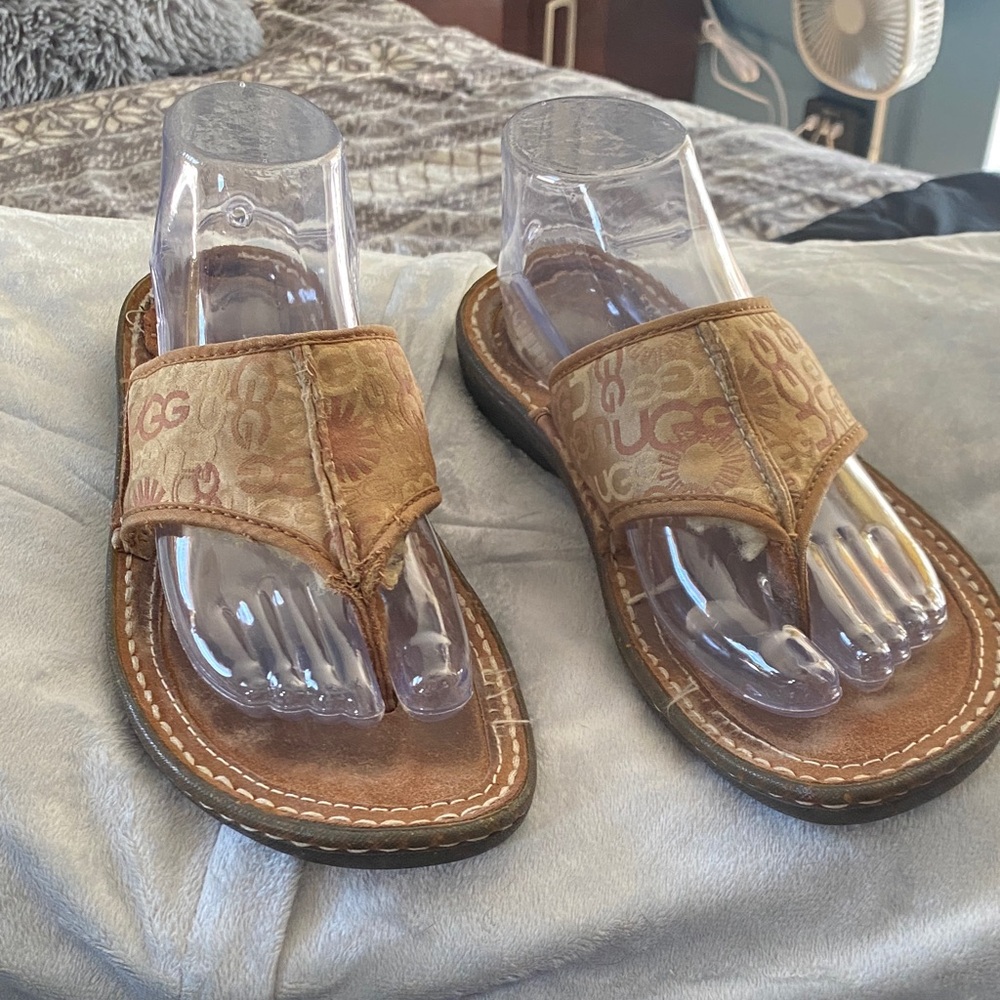 UGG Brown and Tan Slide Sandals (style1623) size 8